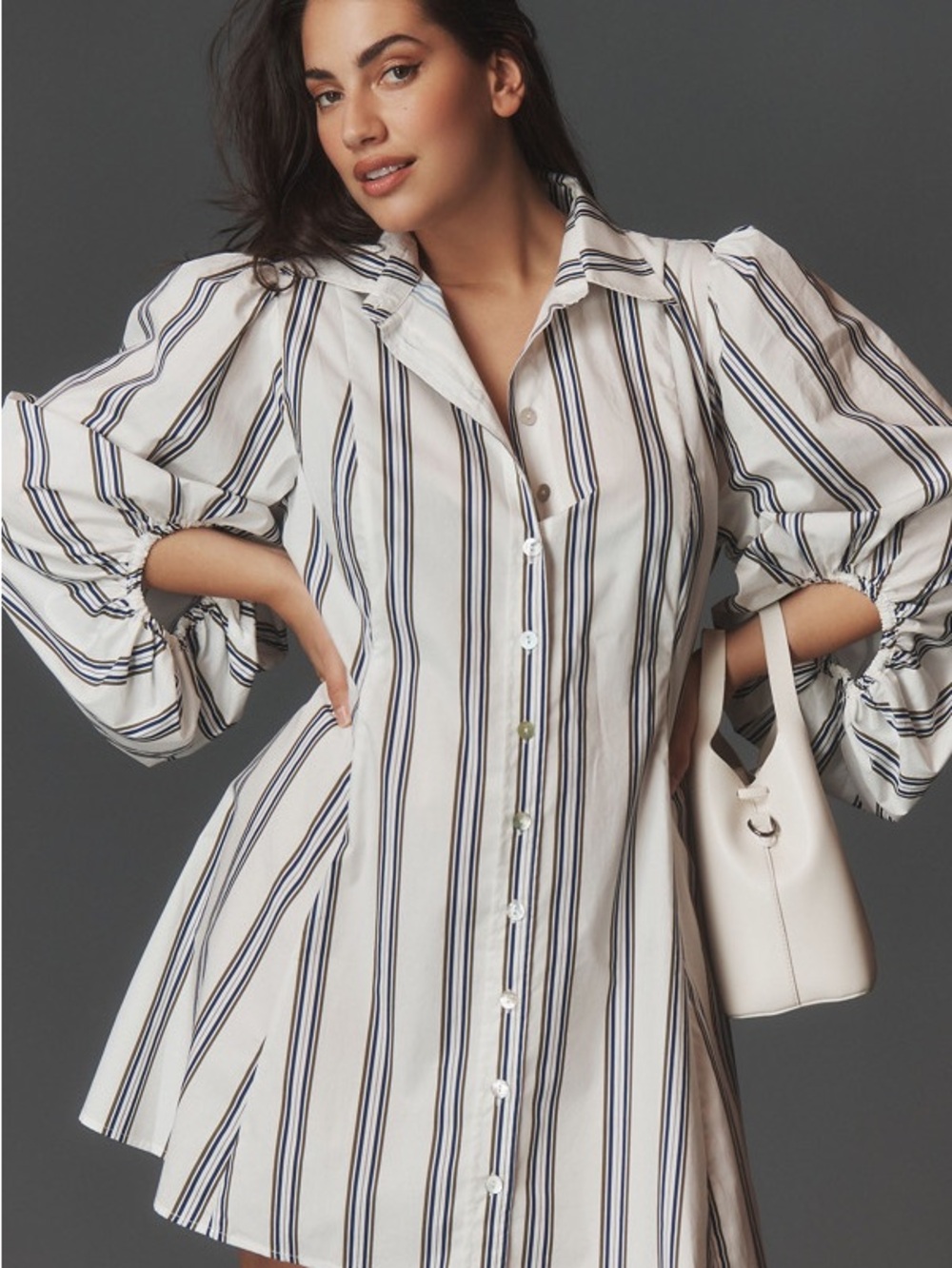 Plenty Plus size  by Tracy Reese White Button-Front with Navy Olive Stripes 2X